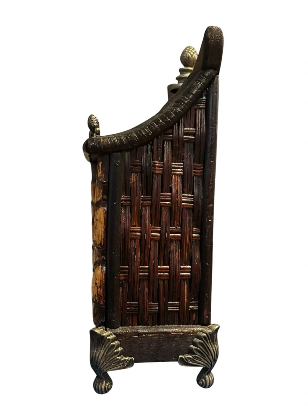 Vintage Asian Style Pagoda Wood Trinket Shrine Box Bamboo Woven Design Decor